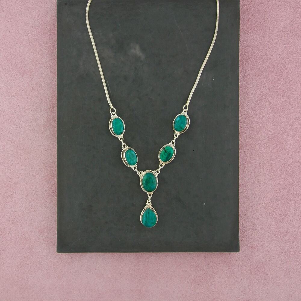 sterling silver braided emerald drop necklace size 17.5-19.5in